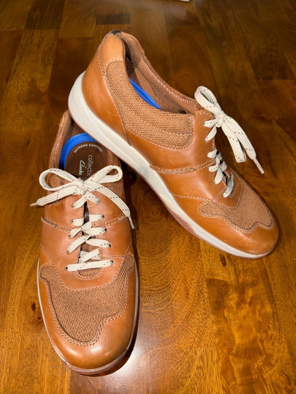 Clarks Langton 9.5 Men’s Tan Leather and Mesh Sneakers